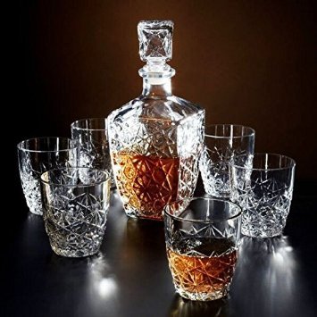 Chefcaptain Liquor Decanter Bottle With Stopper, Lead-Free Glass, Crystal Cut Design, 760ml (26 Oz), Dishwasher Safe, Clear