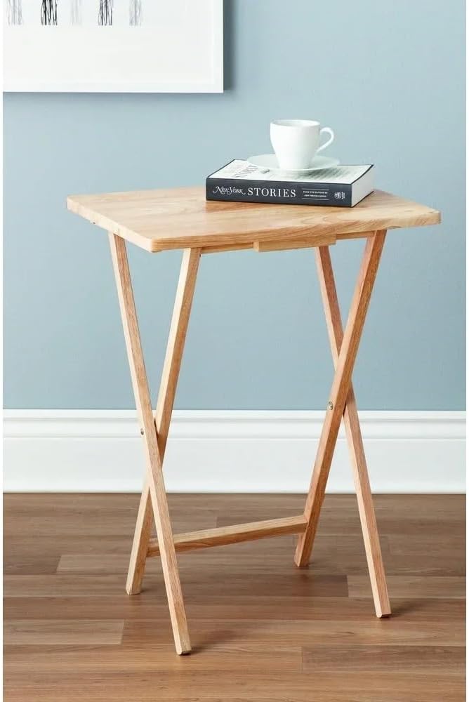 SYBESTE Solid Rubberwood Folding Tray Table - Portable Side Table for Dining, Laptop, Reading - Lightweight, No Assembly Needed - Natural Finish, Space Saving Design