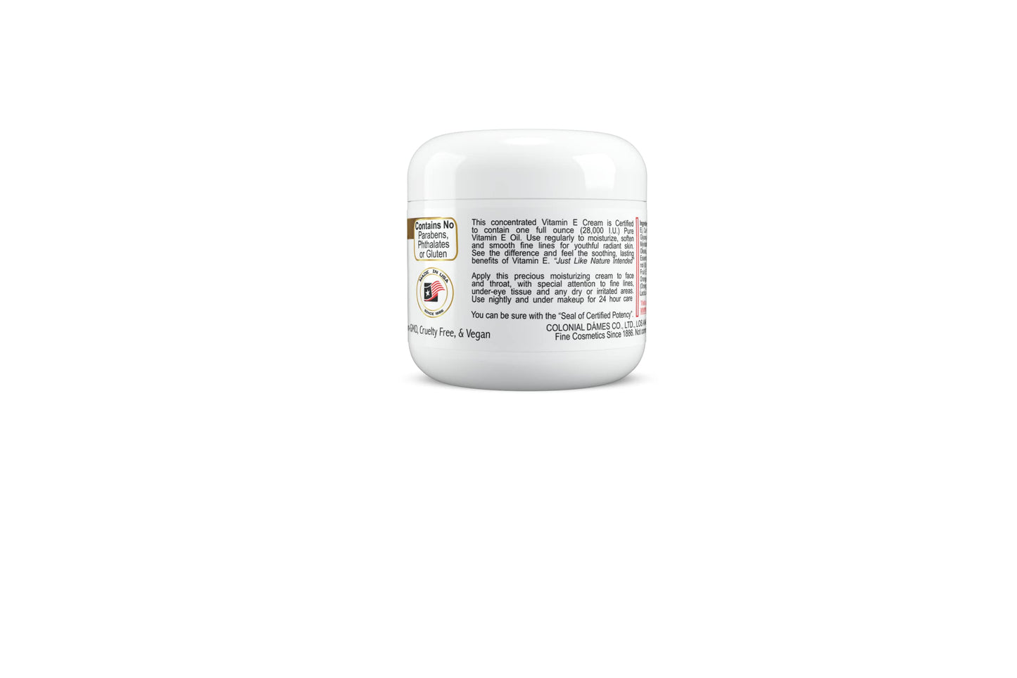 Colonial Dames Concentrated Vitamin E Moisturizing Cream 28,000 I.U. for Hydrating & Moisturizing Chapped Dry Skin & Fine Lines.
