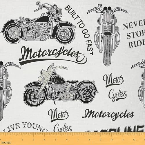 Feelyou Motocross Fabric by The Yard, Extreme Sports Theme Dirt Bike Upholstery Fabric for Chairs, Retro Motorbike Motorcy...