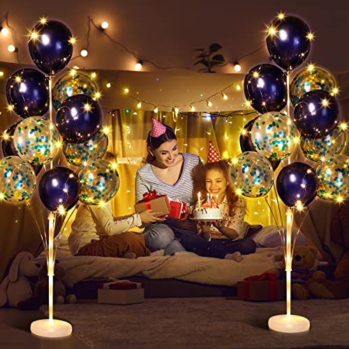 Wettarn 2 Sets Floor Balloon Column Stand Kit with LED Lights 40 Pcs Balloons Column Holder Centerpieces Tower Backdrop fo...