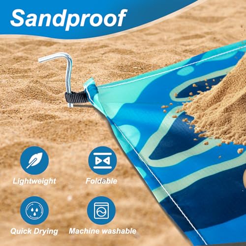 ZAIXIA Beach Blanket Sandproof Beach Mat,82" X 82" for 1-4 Adults,Lightweight Quick Drying Picnic Mat for Travel, Camping,...
