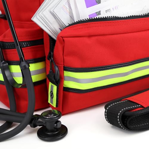 Lightning X Mid-Sized First Responder EMT Bag | LXMB25 | Fully Stocked w/ 240+ First Aid, EMS & Trauma Supplies - RED