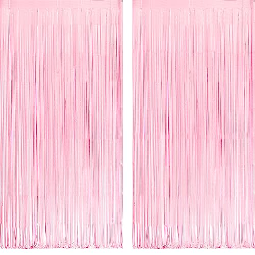 Pastel Pink Party Backdrop Decoration - GREATRIL Baby Pink Foil Fringe Streamers for Baby/Boo Day/Valentines/Cowgirl/Swee...