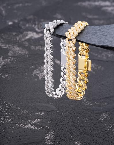 Iced Out Cuban Link Mens Bracelet - 14mm 18K White Gold Plated Hip Hop - 5A+ Cubic Zirconia Jewelry for Women Father Christmas Birthday Gifts 7.9"