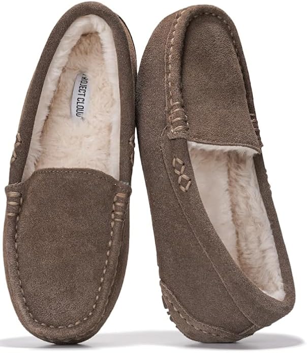 Project Cloud 100% Genuine Leather Slippers for Women - Fur Lined Outdoor Slippers for Women Footwear with Memory Foam - S...