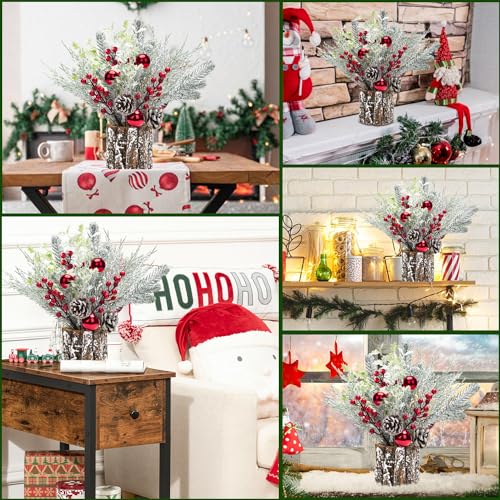2 Pack Christmas Table Decorations, 14 Inch Christmas Centerpiece Small Potted Christmas Tree with Lights, Pine Cones and ...