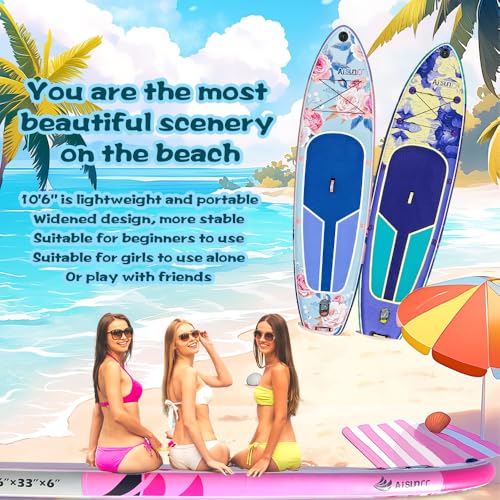 AISUNSS 10.6’ Inflatable Stand Up Paddle Board, 33’’ Wide Stance Paddle Boards with Premium Paddleboard Accessories, Doubl...