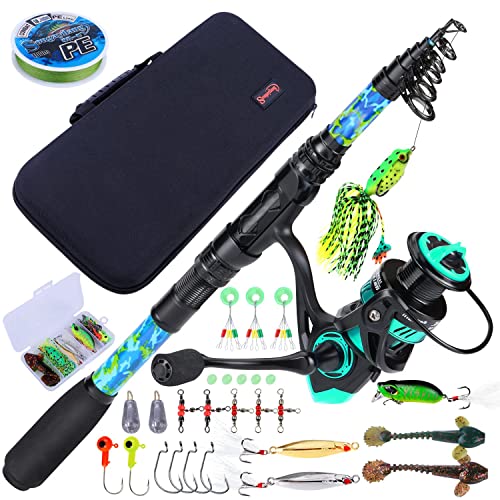Sougayilang Fishing Rod and Reel Combos with Telescopic Fishing Pole Spinning Reels Fishing Carrier Bag for Travel Saltwat...