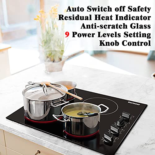 Karinear 4 Burner Electric Cooktop 24 Inch, Built-in Stove Top, 220-240v Radiant Cooktop with Knob Control, Residual Heat ...