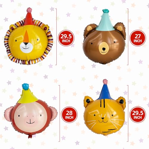 Animal Head Foil Balloon Kit, Lion Bear Monkey Cat foil balloon, Birthday Party Decorations, Baby Shower Supplies (Animal ...