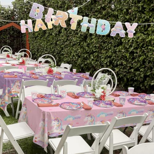 birthday Party Supplies Kit for 24 Guests - for Unicorn Birthday Decorations, Includes Dinner & Dessert Plates, Napkins, C...