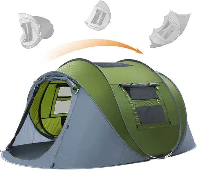 HIKERBRO 4 Person Instant Pop Up Tent with Skylight, Waterproof with Rainfly, Easy Setup Camping Tent, 2 Doors & Windows, ...