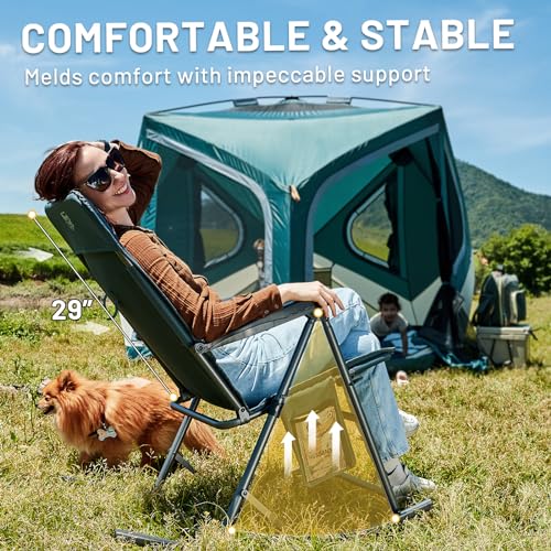 Timber Ridge 3-Level Adjustable Rocking Camping Chair, Padded High Back Outdoor Rocking Chair with Side Pocket, Portable F...