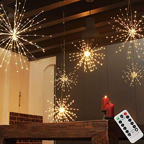PXBNIUYA 200LED Hanging Sphere Lights, Battery Operated Starburst Lights, 8 Modes Dimmable Remote Control, Waterproof Copp...