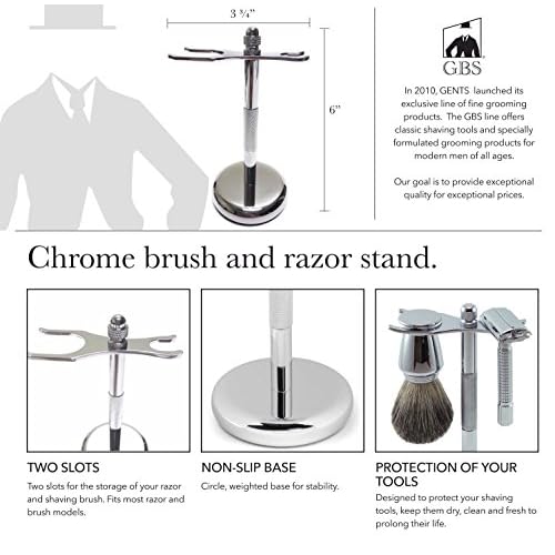 G.B.S Men's Shaving Set- MK34 Double Edge Safety Razor, Bristle Hair Brush, Dual stand, Chrome Shaving Bowl, Natural shave Soap, Leather Razor Case and 10 Blades