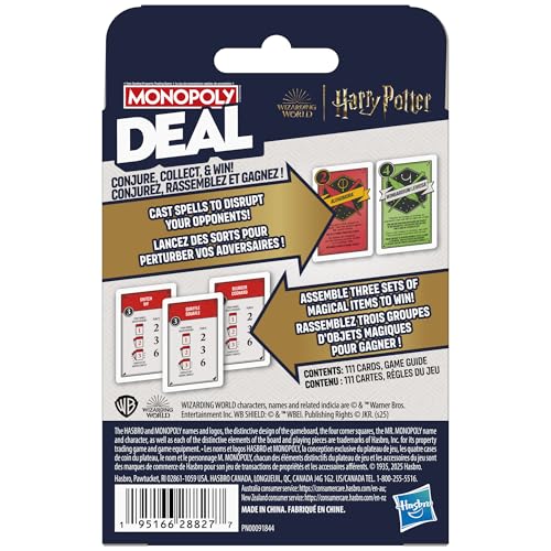 Monopoly Deal: Harry Potter Card Game | Family Games for Kids and Adults | Ages 8 and Up | 2 to 5 Players | 15 mins. | Travel Size
