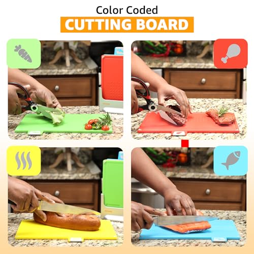 EZTICO Cutting Board Set: 4-Piece Color-Coded, Non-Slip, BPA-Free, Perfect kitchen essentials for new home, Dishwasher Saf...