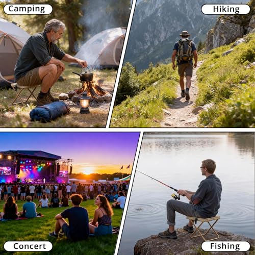 Portable Folding Camping Stool, Max 264lb,Thickened Carbon Steel, Ultralight Pocket Chair Fishing Stool, Storage Design an...