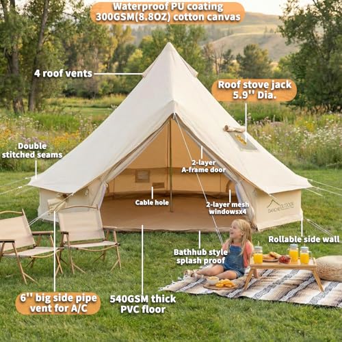 DANCHEL OUTDOOR B5PRO 4 Season Canvas Tent with Stove Jack Camping, Waterproof Bell Tent with AC Port Yurt All Year Livin...