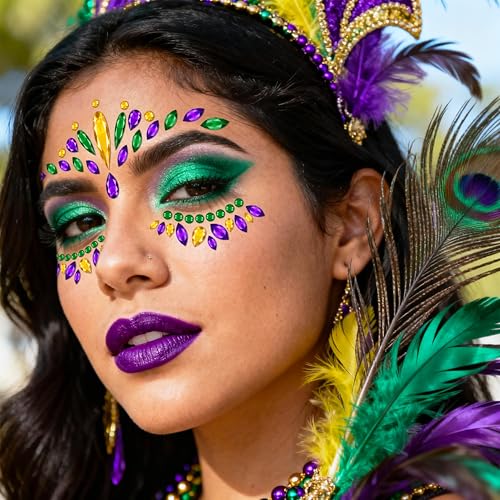 6 Sets Mardi Gras Face Gems Stickers Accessories Self-Adhesive 3D Eye Jewels for Women Crystals Decorations Carnival Party...