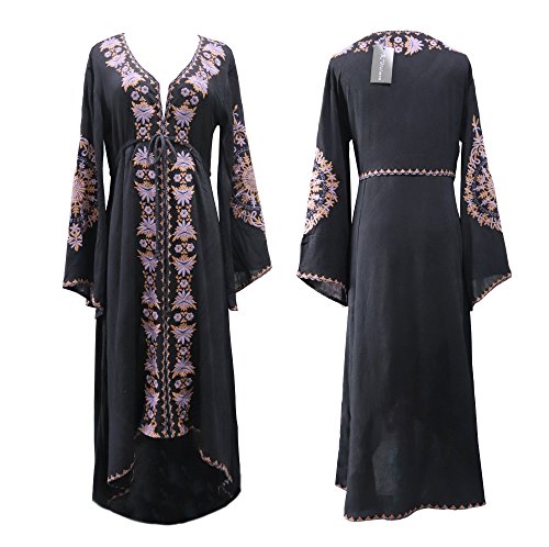 R.Vivimos Womens V Neck Bell Sleeve Vintage Floral Embroidered High Low Long Dresses