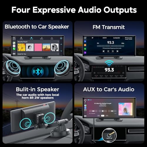 JATAZA 10.26" Wireless Apple Carplay Screen for Car, Secure Strong Bracket, Portable Apple CarPlay& Android Auto Car Stere...