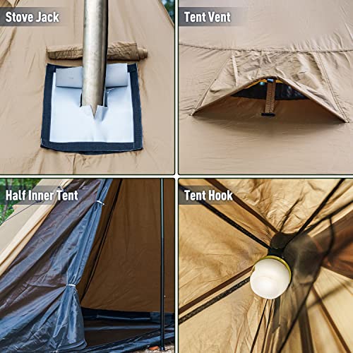 FIREHIKING Camping Hot Tent 2-4 Person Teepee Tent with Stove Jack for Backpacking Hunting 11'6" x 6'11" | with Stove Jac...