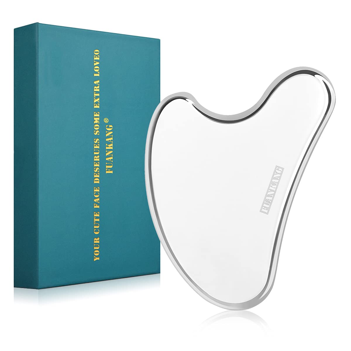 FUANKANG Gua Sha Facial Tools with Travel Pouch Stainless Steel Scraping Massage Tool for Face