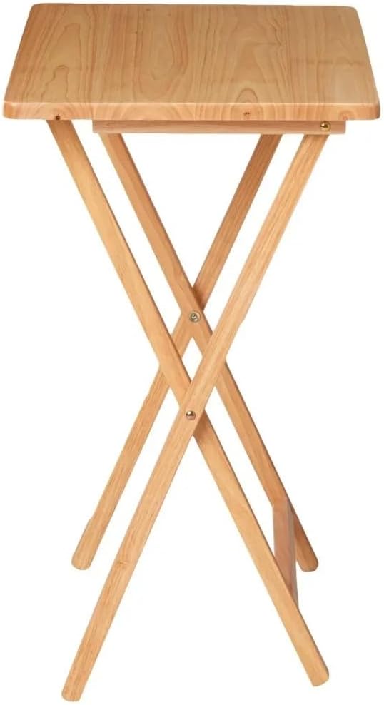 SYBESTE Solid Rubberwood Folding Tray Table - Portable Side Table for Dining, Laptop, Reading - Lightweight, No Assembly Needed - Natural Finish, Space Saving Design