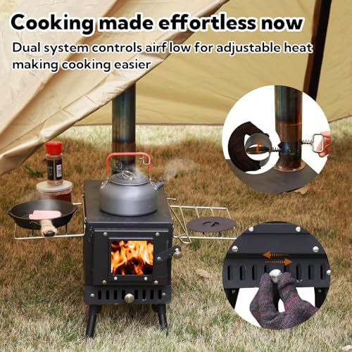 Huskfirm Wood Burning Stove,Tent Stove for Heating,Folding Portable Wood Stove for Tent,Cooking,Courtyard,Camping Stove in...