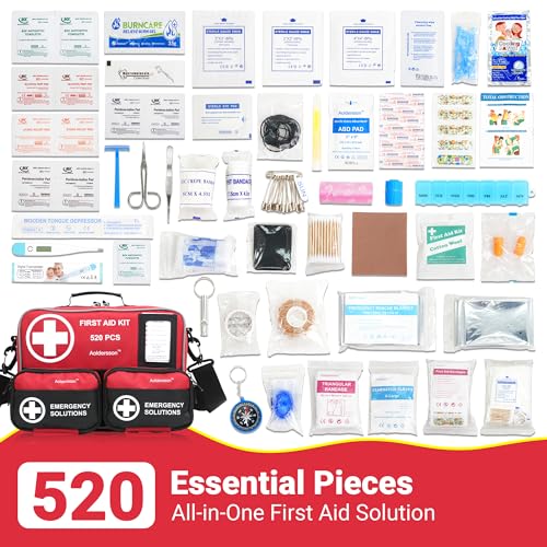 Aoldersson 520 Piece Large First Aid Kit – Emergency Survival Kit for Car, Home, Camping, and Travel – Compact Medical Kit...