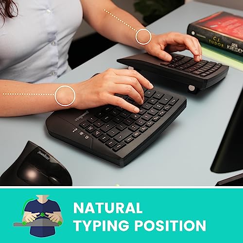 Perixx PERIBOARD-624B US, Wireless Ergonomic Split Keyboard - Up 30 Ft Separation - Adjustable Tilt Angle - Low Profile Me...
