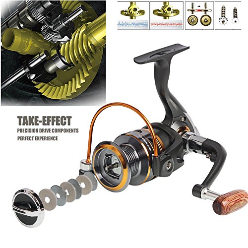 Sougayilang Spinning Fishing Reels with Left/Right Interchangeable Collapsible Wood Handle Powerful Metal Body 5.2:1/5.1:1...