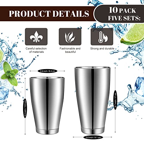 10 Pcs Cocktail Shaker Tin Set, Professional Bar Shaker Boston Cocktail Shakers, Weighted Shake Can, Stainless Steel Marti...