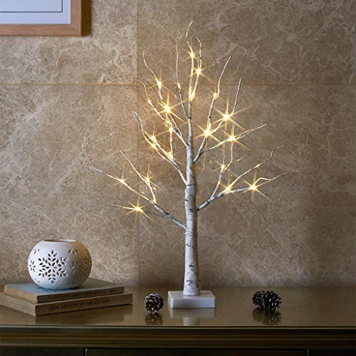 EAMBRITE Lighted Birch Tree Christmas Decorations for Home, White Birch Tree with Lights, 24 LED Lighted Mini Money Tree T...