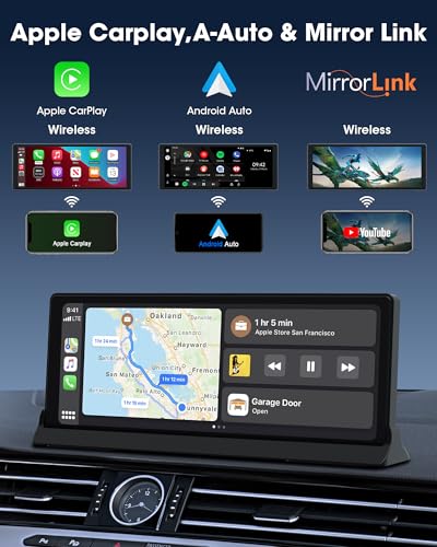 【Exclusive Bracket】 10.26" Apple Carplay Screen for Car Wireless Apple Car Play & Android Auto with Backup Camera GPS Navi...
