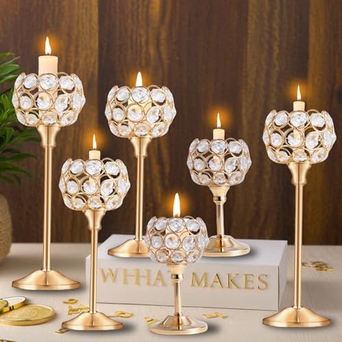 Crystal Metal Tealight Candlestick, Bling Bowl Candelabras, Tall Crystal Candle Holders Elegant Candle Centerpiece for Din...