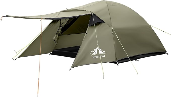 Night Cat Camping Tent 2 3 Persons with Porch Family Backpacking Tent Double Layers Waterproof Easy Clip Setup 7x6x4.3ft P...