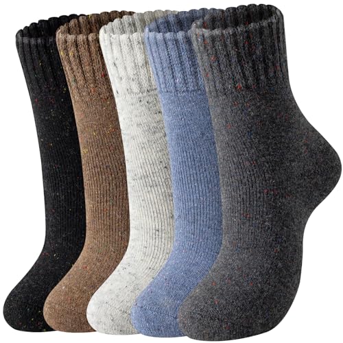 Nimalpal Wool Socks for Women - 5 Pairs Crew Warm Socks for Women Classic Women's Winter Soft Crew Sock Ladies Gifts