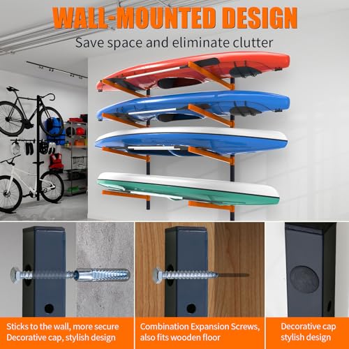 UOKRR Kayak Storage Rack, Wall Mount Kayak Racks for Indoor Outdoor Storage, Heavy Duty Adjustable Kayak Rack for Garage, ...