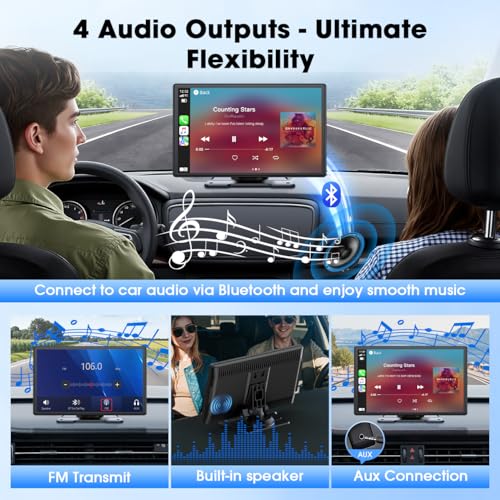 Topexplore Carplay Screen for Car, 9'' Wireless CarPlay & Android Auto- Upgrade Portable Touchscreen with Bluetooth, Mirro...