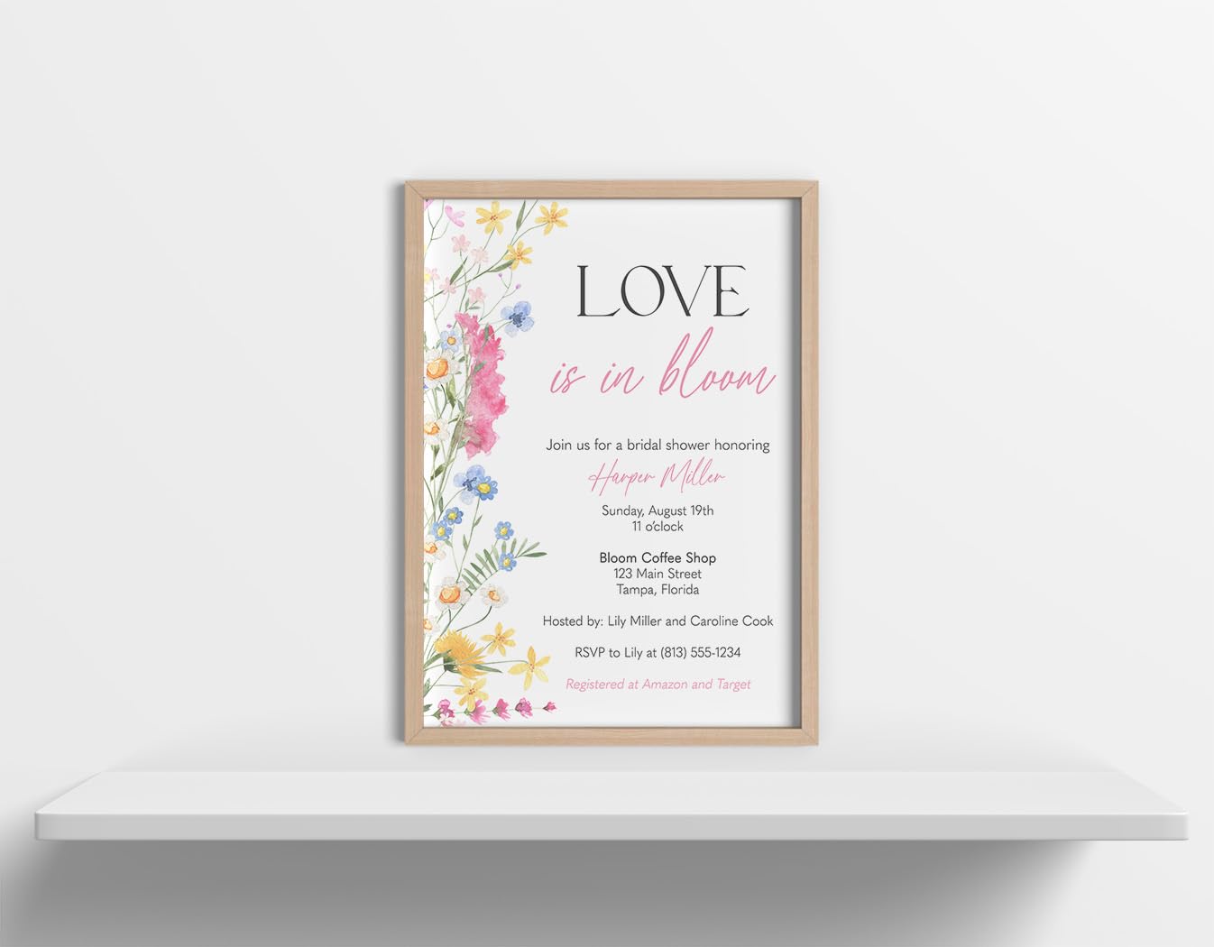 Love Is In Bloom Bridal Shower Invitations With Envelopes Customizable Personalized Invites (12 count)