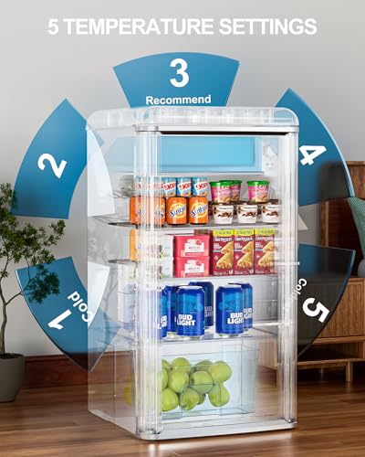 ceamorfco 4.9 Cu.Ft Retro Beverage Cooler Double Glass Door Fridge - Holds 120 Cans,8-liter freezing space 5 Temp Settings...