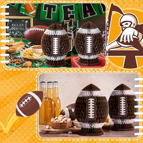 Fourluoo 3Pcs Football Party Decorations Large Football Honeycomb Centerpieces 3D Ball Table Decor Sports Ball Paper Honey...