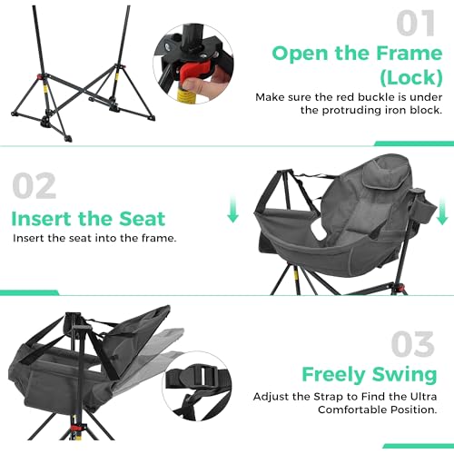 Ainfox Hammock Camping Chair, Foldable Portable Rocking Chairs for Adults Outside Swinging Camp with Cup Holder Pillow for...
