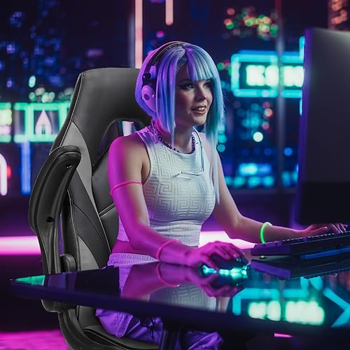 Sweetcrispy Computer Gaming Desk Chair - Ergonomic PU Leather with Comfy Lumbar Support, Height Adjustable Rolling Desk wi...