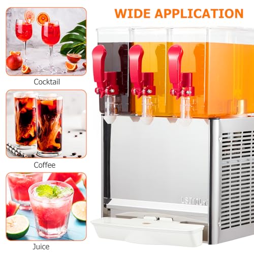 SunnyFurn Commercial 3-Tank Juice Dispenser | 10L x 3 Stainless Steel Beverage Dispenser with Thermostat Control, 320W Dri...