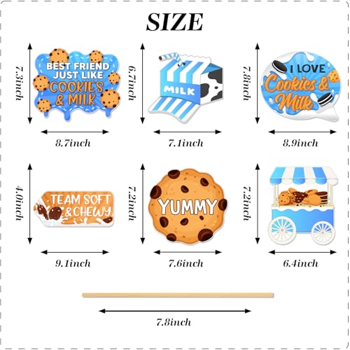 Cookies Milk Photo Booth Props, Sweet Cookie Theme Baby Shower Chocolate Birthday Decoration Tea Party Supplies 17Pcs Blue