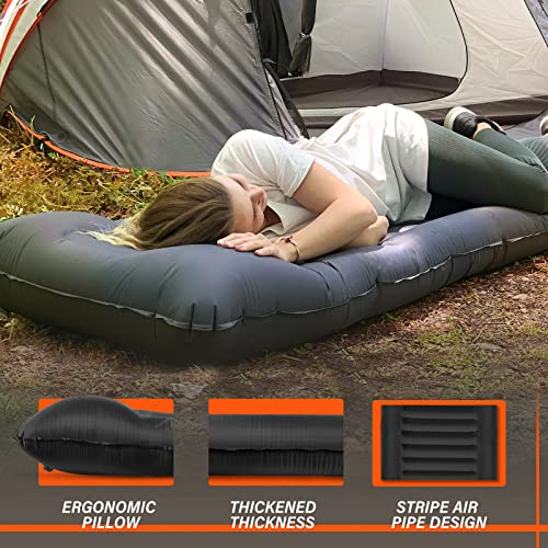TOBTOS Inflatable Camping Sleeping Pad with Pillow, Thick 6 Inch Ultralight Sleeping Pad with Built-in Pump, Lightweight S...